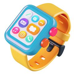 Wall Mural - 3d icon of a colorful smartwatch with notifications, white isolated background for clipping