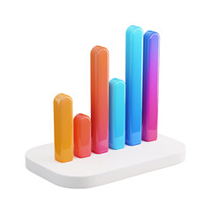Wall Mural - 3D icon of a colorful digital marketing graph with ascending bars, white isolated background for clipping