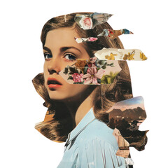 Poster - PNG Vintage floral collage portrait art