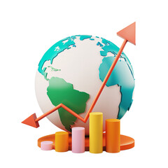 Wall Mural - 3d icon of a colorful globe with financial growth, white isolated background for clipping