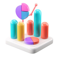Wall Mural - 3D icon of a colorful bar chart with data points, white isolated background for clipping