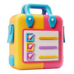 Wall Mural - 3D icon of a colorful briefcase with a checklist, white isolated background for clipping