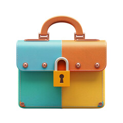 Wall Mural - 3D icon of a colorful briefcase with a lock, white isolated background for clipping