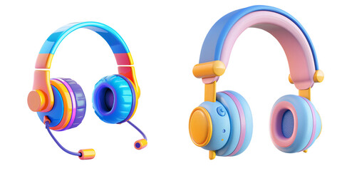 Wall Mural - 3D icon of a colorful headset with a microphone for customer support, white isolated background for clipping