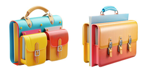Wall Mural - 3D icon of a colorful briefcase with business documents, white isolated background for clipping