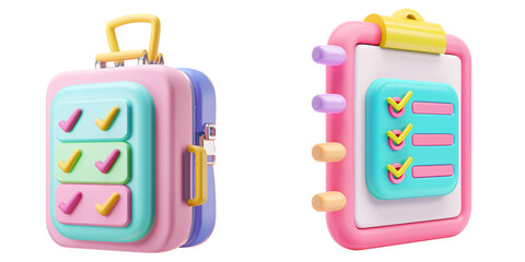 Wall Mural - 3D icon of a colorful clipboard with a checklist, white isolated background for clipping