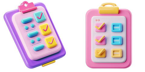 Wall Mural - 3D icon of a colorful clipboard with a checklist, white isolated background for clipping