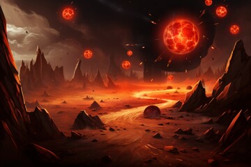 Wall Mural - fiery landscape: a cosmic inferno