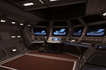 Wall Mural - futuristic spaceship bridge interior design: control room concept
