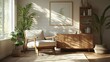 © kinara art design - A cozy living room with natural light, plants, and wooden furniture creating a serene atmosphere.