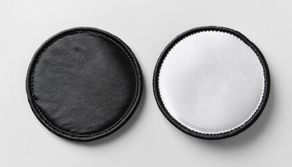 blank black and white round embroidered patch mockup, top view