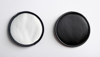 blank black and white round embroidered patch mockup, top view