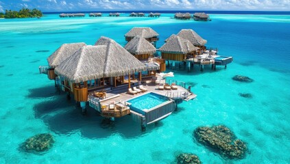 Wall Mural - Overwater bungalows with pools in a turquoise lagoon.