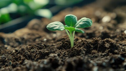 Sticker - A young green plant sprouts from dark soil.