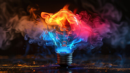 Wall Mural - Colorful Lightbulb with Vibrant Flames