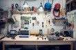 © tynza - A workspace of an electrician, featuring a workbench with neatly arranged tools, and circuit board in progress,.