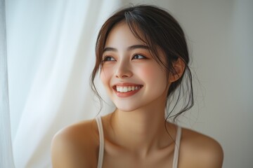 Beautiful young Asian woman smiling and happy created with Generative AI