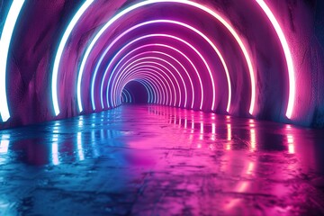 Wall Mural - rounded pink blue neon lines, glowing in the dark. abstract minimalist geometric background. ultravi