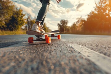 Canvas Print - A person on a skateboard moving down a city street