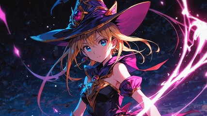 Wall Mural - low contrast dark magician girl anime style illustration concept art background