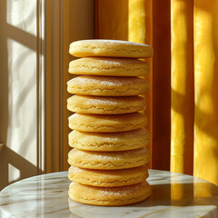 Wall Mural - A stack of cookies with powdered sugar on top. The cookies are stacked in a pyramid shape. Concept of warmth and comfort, as the cookies are a popular treat for sharing with friends and family