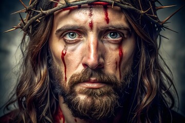 Portrait of Jesus Christ during the Passion with a crown of thorns on his head