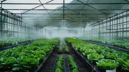 Poster - A large indoor garden filled with plenty of fresh lettuce, ideal for food photography or commercial use