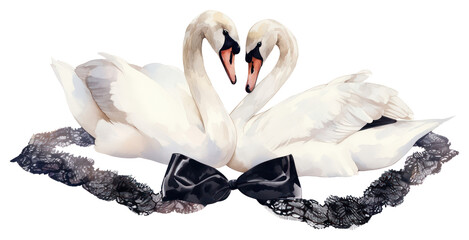 Canvas Print - PNG  Elegant swans with black lace