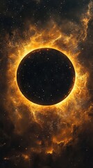 Wall Mural - burning planet surrounded by golden nebula clouds and stars