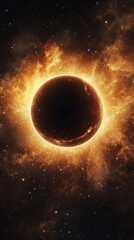 Wall Mural - giant dark planet is erupting with orange fire in deep space