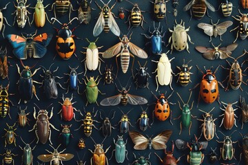 Sticker - Close-up shot of various insects crawling on a surface