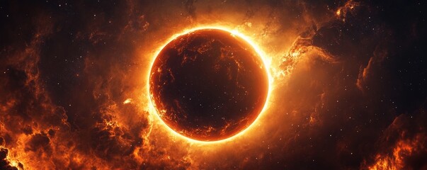 Wall Mural - giant fiery planet is illuminating the dark universe