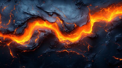 Canvas Print - River of lava flowing between rocks in active volcano