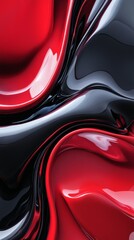 Wall Mural - Red and black glossy material flowing and forming abstract shapes