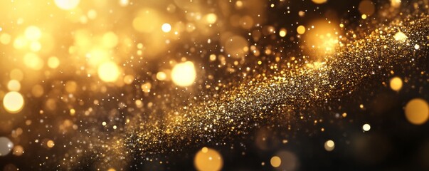 Gold glitter sparkling on black background with bokeh lights Black Friday