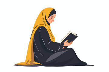 arabic woman reading book stock image isolated vector style