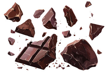 Wall Mural - Pieces of dark chocolate in air stock image isolated vector style