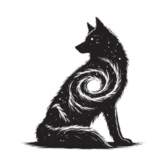 silhouette of Wolf filled with space and sci-fi element in rough drawing