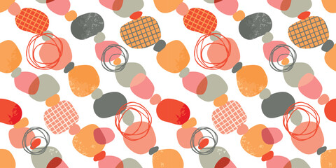 Wall Mural - funny colorful seamless pattern with free hand abstract shapes.white background with grunge textured