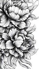 Canvas Print - Black and white peony flower illustration blooming elegantly