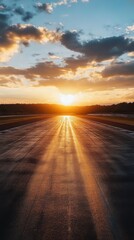 Poster - Empty racing track at sunset with beautiful clouds