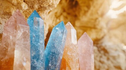 Wall Mural - Colorful quartz crystals in natural environment