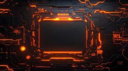 Wall Mural - orange futuristic glowing circuit board showing copy space