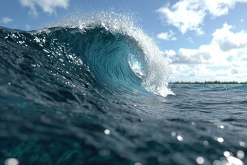 Powerful ocean wave crashing with spray