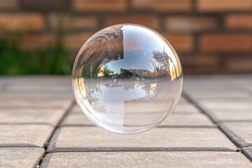 Poster - Reflective glass sphere on wooden surface