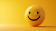 © IMRAN - A smiling face emoticon with happiness smiling eyes on yellow background - copy space, 3d render