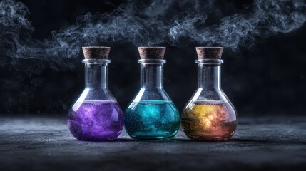 Wall Mural - Mysterious colored potions with smoke