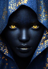 Poster - mysterious woman with glowing eyes and golden makeup