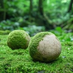 Canvas Print - Moss-covered stones in a lush forest