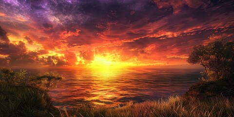 Wall Mural - experience the stunning beauty of the sunset illuminating the sky with a splash of vibrant hues embr